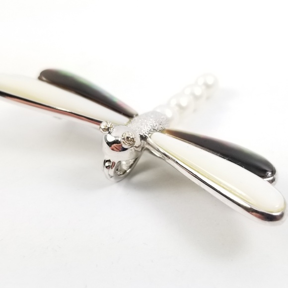 Sterling Mother of Pearl Dragonfly Pin/Pendant - Picture 2 of 8